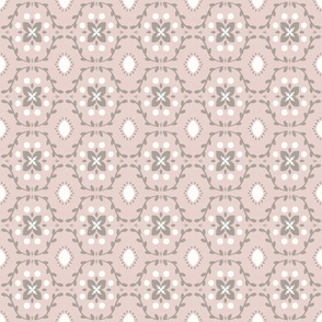 SMALL Hand-drawn Organic Textured Modern Decorative Geometric Floral Magnolia Pink, Beige and White Tile