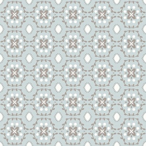 SMALL Hand-drawn Organic Textured Modern Decorative Geometric Floral Magnolia Pastel Blue and Beige Tile