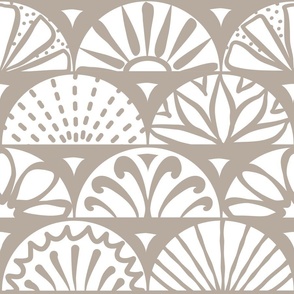 (L) Scallop Shell Doodles Tiles Coastal Sand/Beige/Greige and White