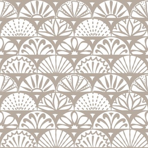 (M) Scallop Shell Doodles Tiles Coastal Sand/Beige/Greige and White