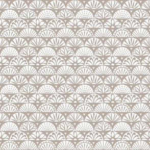(S) Scallop Shell Doodles Tiles Coastal Sand/Beige/Greige and White