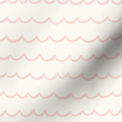 Ocean Tide: Playful Hand-Drawn Waves in  Salmon Pink and Ivory White Background