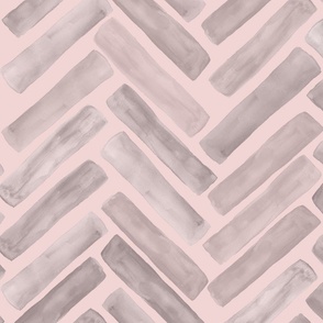 Large Pink Grey Herringbone / Brick / Chevron