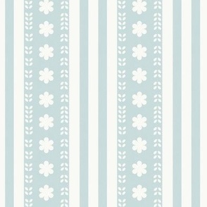 SMALL Softly Textured Pastel Light Blue Floral Decorated Stripes 