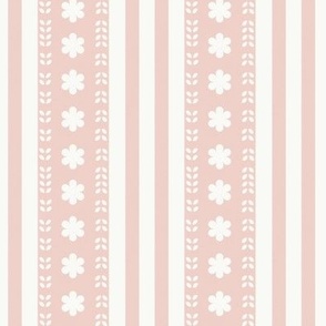 SMALL Softly Textured Boho Chic Pastel Peach Pink Floral Decorated Stripes 