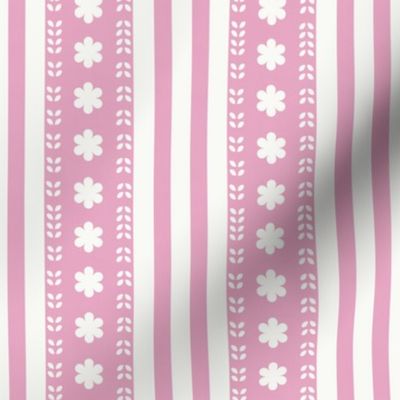 SMALL Softly Textured Pink Floral Decorated Stripes 