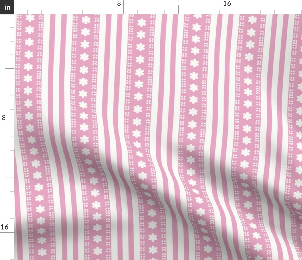 SMALL Softly Textured Pink Floral Decorated Stripes 