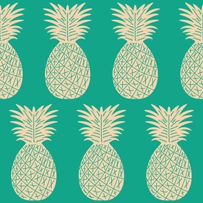 Bichromatic-vintage-style-sand-beige-pineapples-on-turquoise-green-XL-jumbo