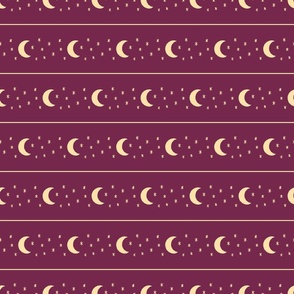 Celestial Moon and Stars Horizontal Stripe - Berry Purple and Butter Yellow - Large Scale - Cozy Witchy Aesthetic Pattern