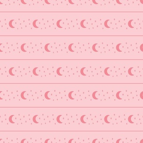 Celestial Crescent Moon and Stars Horizontal Stripe - Blush Pink - Large Scale - Cute and Cozy Witchy Aesthetic Pattern