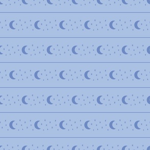 Celestial Crescent Moon and Stars Horizontal Stripe - Periwinkle Blue - Large Scale - Cozy Witchy Aesthetic for Pastel Halloween Style