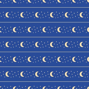 Celestial Crescent Moon and Stars Horizontal Stripe - Cobalt Blue and Light Yellow - Large Scale - Fantasy Wizard Design for Halloween