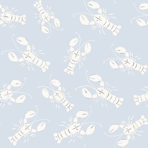 Lobster Lagoon: Coastal, Hand-Drawn, White Crustacean on Baby Blue Background SMALL SCALE