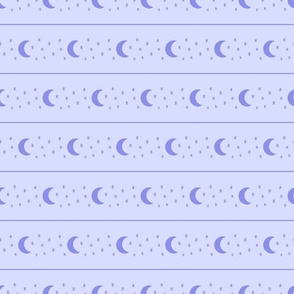 Celestial Crescent Moon and Stars Horizontal Stripe - Lavender - Large Scale - Cute and Cozy Witchy Aesthetic