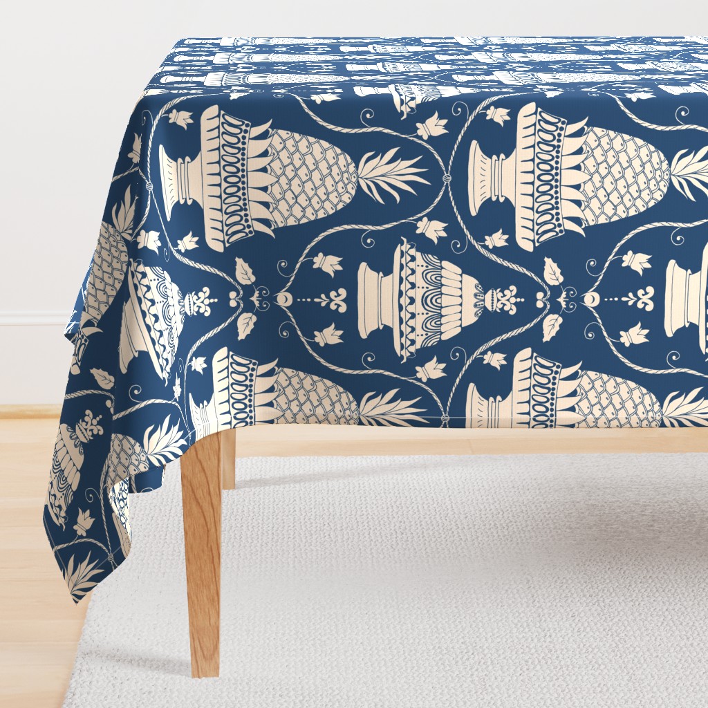 Patisserie shop window damask in navy blue with sweet dessert for birthday celebration, baking and eating - for classic elegant or grandmillennial interiors