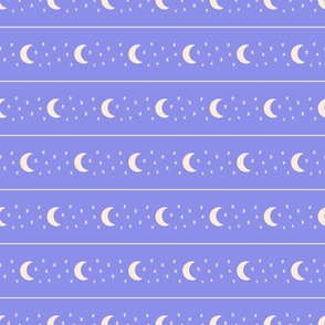 Celestial Crescent Moon and Stars Horizontal Stripe - Orchid Purple and Light Yellow - Large Scale - Cute and Cozy Witchy Aesthetic