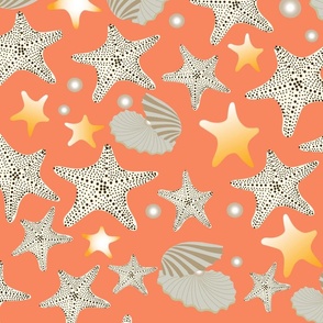 Star Fishes and Oysters- A trip to the beach- Nautical- Coral