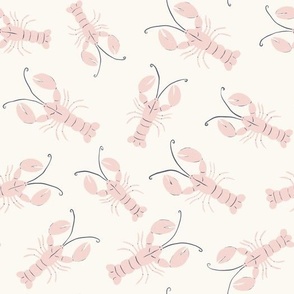 Lobster Lagoon: Coastal, Hand-Drawn, Pink Crustacean on Eggshell Background SMALL SCALE