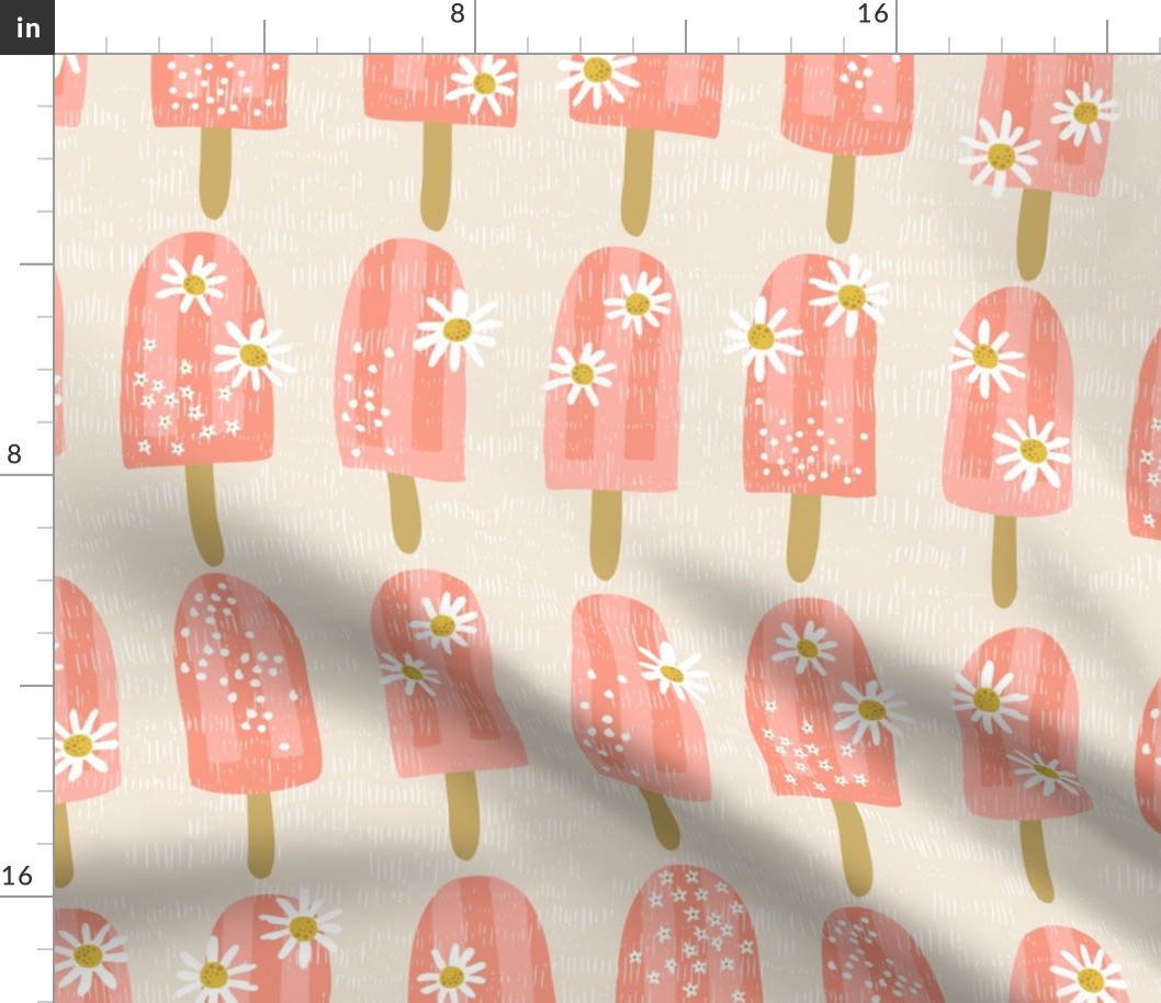 (Large) Textured Popsicles Decorated With Edible Daisies and Elderflowers Sprinkles - Peach Melon Pink
