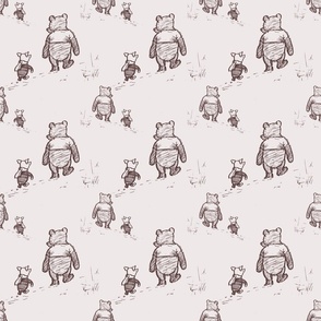 Gray winnie small, Winnie Bear and Piglet in newpaper print tones. nursery, bedtime, hundred acre wood, Winnie-the-pooh, Winnie the bear, classic, vintage storybook