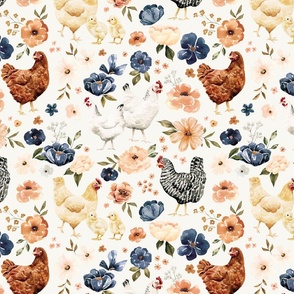 Farmhouse Country Chicken Floral on Cream 12 inch