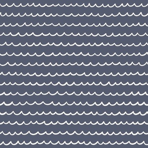 Ocean Tide: Playful, Hand-Drawn Waves in Ivory White and Navy Blue Background