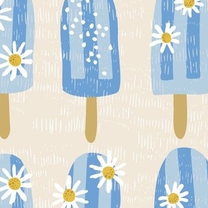 (Large) Textured Popsicles Decorated With Edible Daisies and Elderflowers Sprinkles - Iceberg Blue