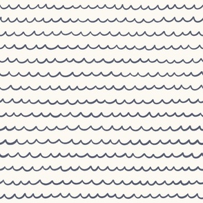 Ocean Tide: Playful, Hand-Drawn Waves in  Navy Blue and Ivory White Background