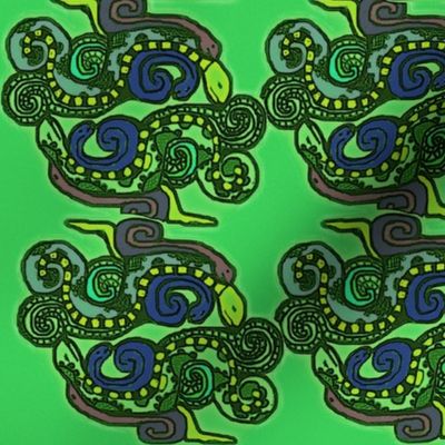 Mayan snakes on green