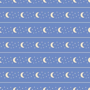Celestial Crescent Moon and Stars Horizontal Stripe - Periwinkle Blue and Light Yellow - Large Scale - Witchy Fantasy Design for Halloween