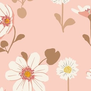 (large) girly spring flowers - blush pink with mokka brown
