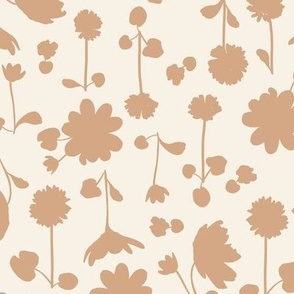 (Large) spring flower silhouettes - mokka brown on off-white 