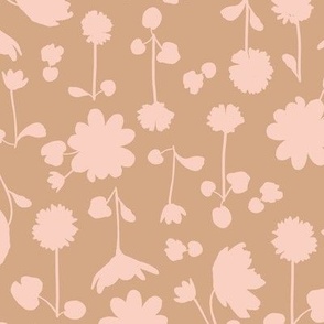 (Large) spring flower silhouettes - blush pink on mokka brown