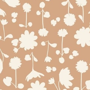 (Large) spring flower silhouettes - off-white on mokka brown
