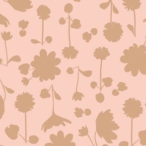 (Large) spring flower silhouettes - mokka brown on blush pink
