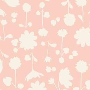 (Large) spring flower silhouettes - off-white on blush pink