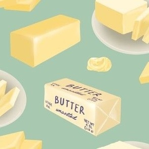 Butter Cubes and Pieces on Sage Green