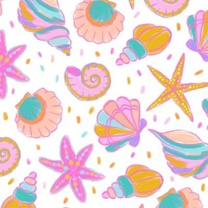 Colourful seashells - multi colour - summer/beach pattern 