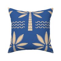 Dichromatic-sand-beige-palm-trees-on-ocean-blue-with-geometric-waves-XL-jumbo