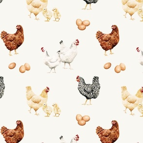 Farmhouse Country Chickens on Cream 12 inch