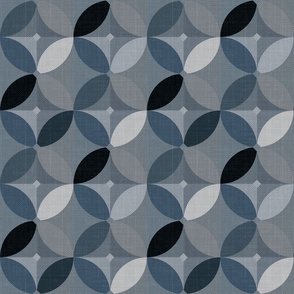 Abstract geometric textured pattern. Black, gray, blue ornament.