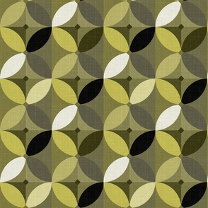 Abstract geometric textured pattern. Black, white, olive ornament.