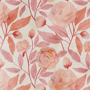 French Country Rose mauve and peach//water colour//medium scale//wallpaper//home decor//fabric