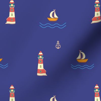 Lighthouse, blue backgruound