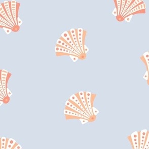 (Large) Decorative Beach Shells With Dots and Stripes - Peach Orange on Dusty Light Blue
