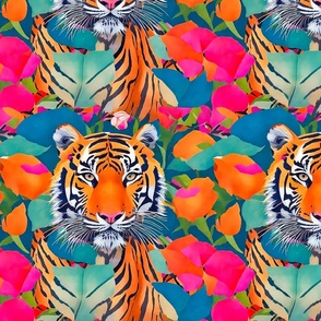 Tigers in bright flowers L