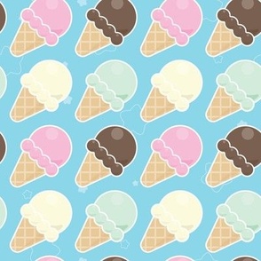 Sweet Ice Cream Cones on Blue
