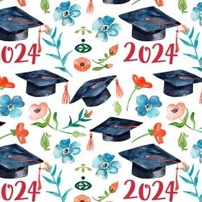 Graduation 2024 Grad Hats Watercolor