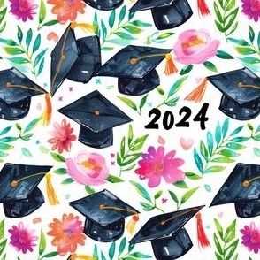 Graduation 2024 Grad Hats Watercolor