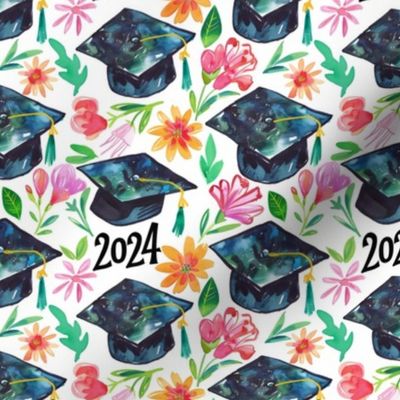 Graduation 2024 Grad Hats Watercolor Fabric